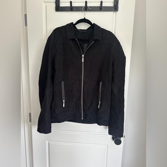Topman Black Lightweight Suede Shirt Jacket with Collared Neckline - Picture 1 of 3